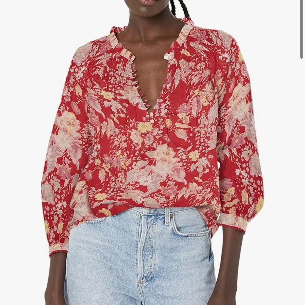 PAIGE Jaylee 3/4 Seeve Top In Multi Jungle Cat Muted Red Stitch Fix Sz Small